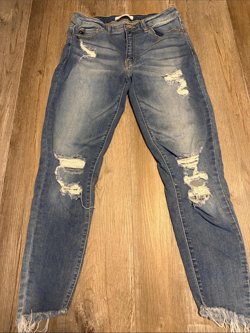 KanCan Women's Distressed Mid-Blue Ripped Jeans